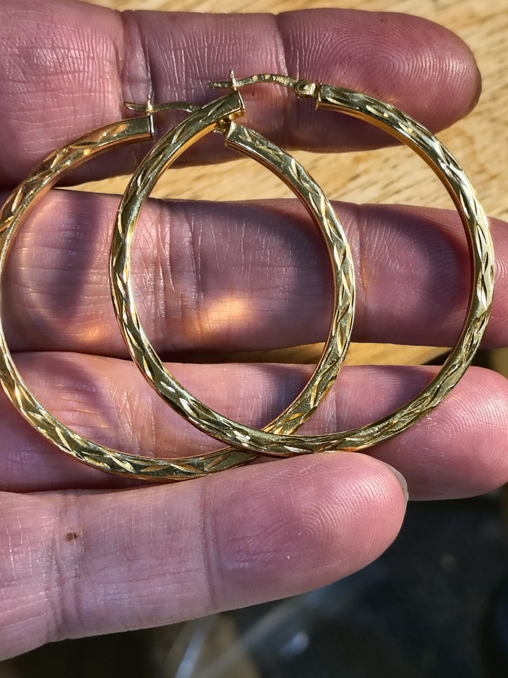Classic 2" Inch Etched Gold Over Sterling Silver Hoop Earrings 3mm.